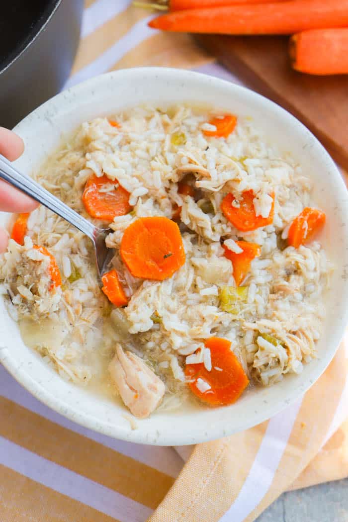 Crock-Pot Chicken and Rice Soup with a spoon