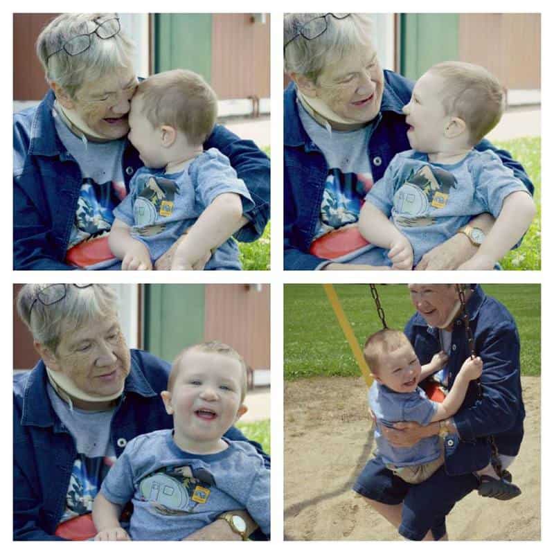 Collage of pictures with a boy and his grandmother