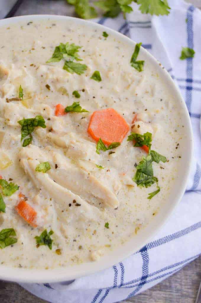 Slow Cooker Creamy Chicken and Rice Soup in a bowl