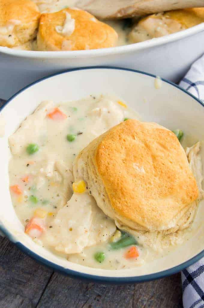 Biscuit Chicken Pot Pie in a bowl