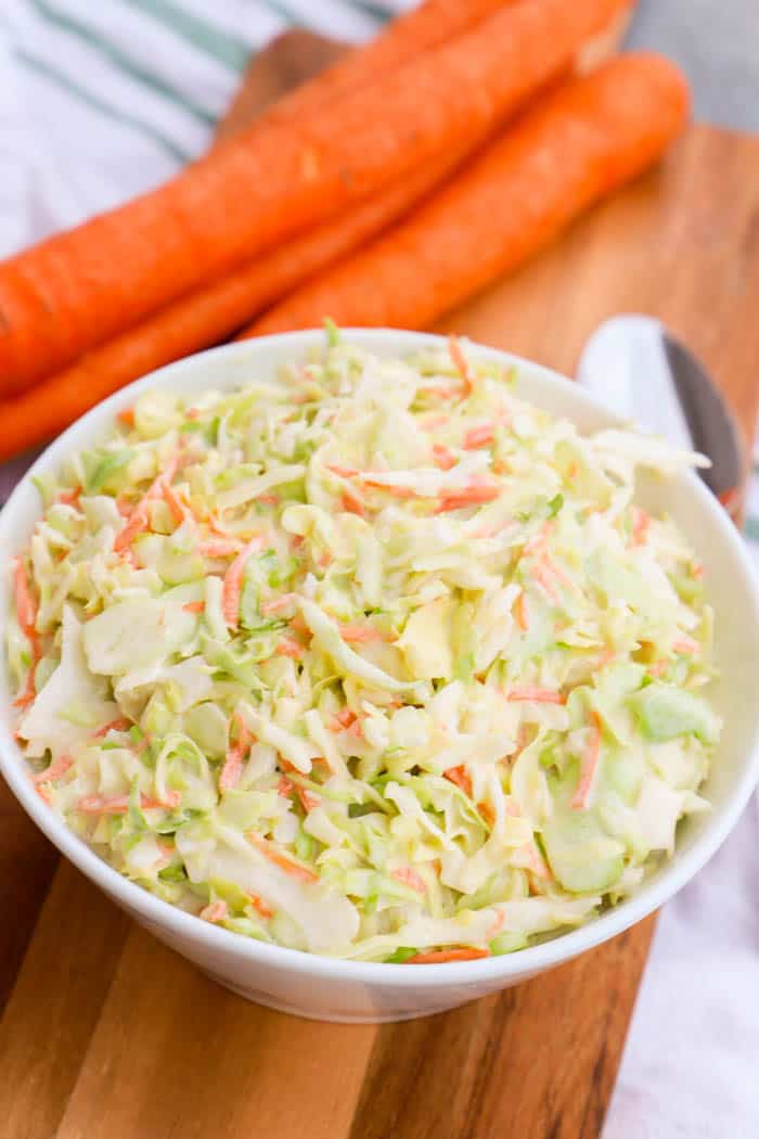 Homemade Coleslaw in a white bowl