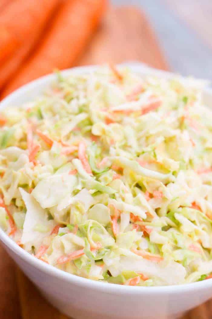 close up of Homemade Coleslaw in a bowl