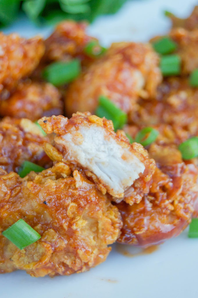 Close up for Honey BBQ chicken bites