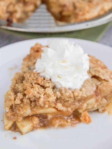 dutch apple pie on a white plate