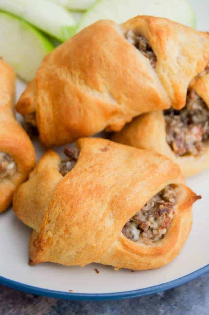 Cream Cheese Sausage Crescent Roll Ups on plate