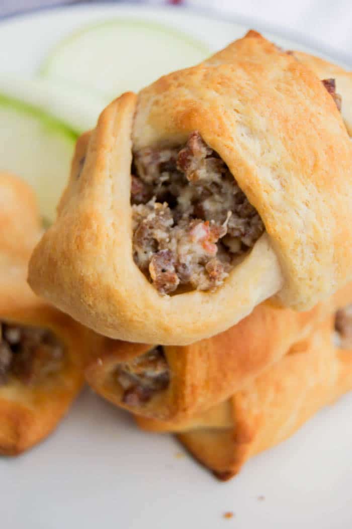 Cream Cheese Sausage Crescent Roll Ups closeup