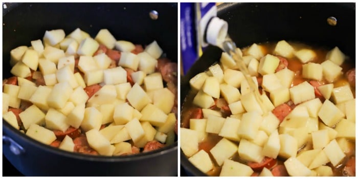 potatoes in a pot with sausage