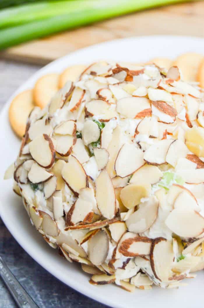 Bacon Ranch Cheese Ball on a white plate