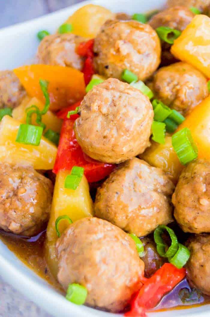 Slow Cooker Sweet and Sour Meatballs in a bowl