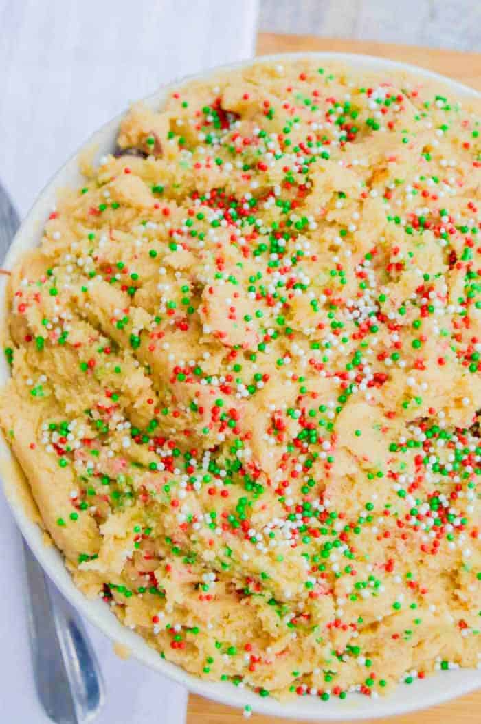 cookie dough in a white bowl