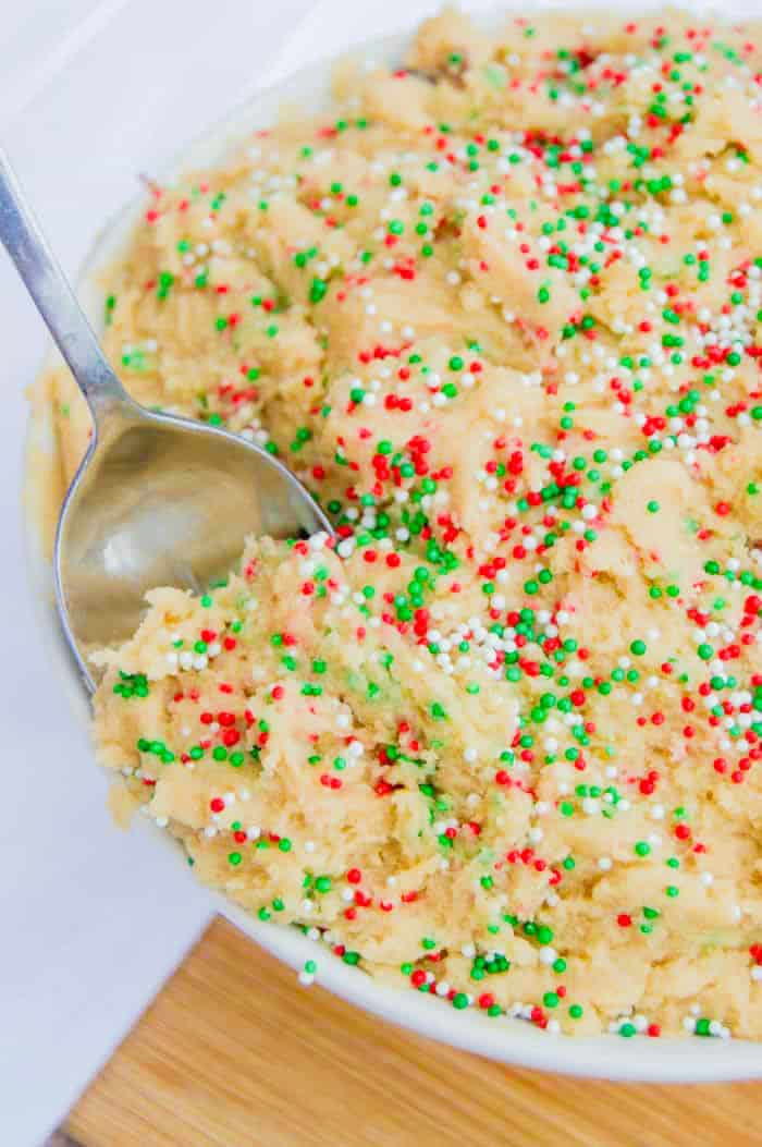 Edible Christmas Cookie Dough with a metal spoon