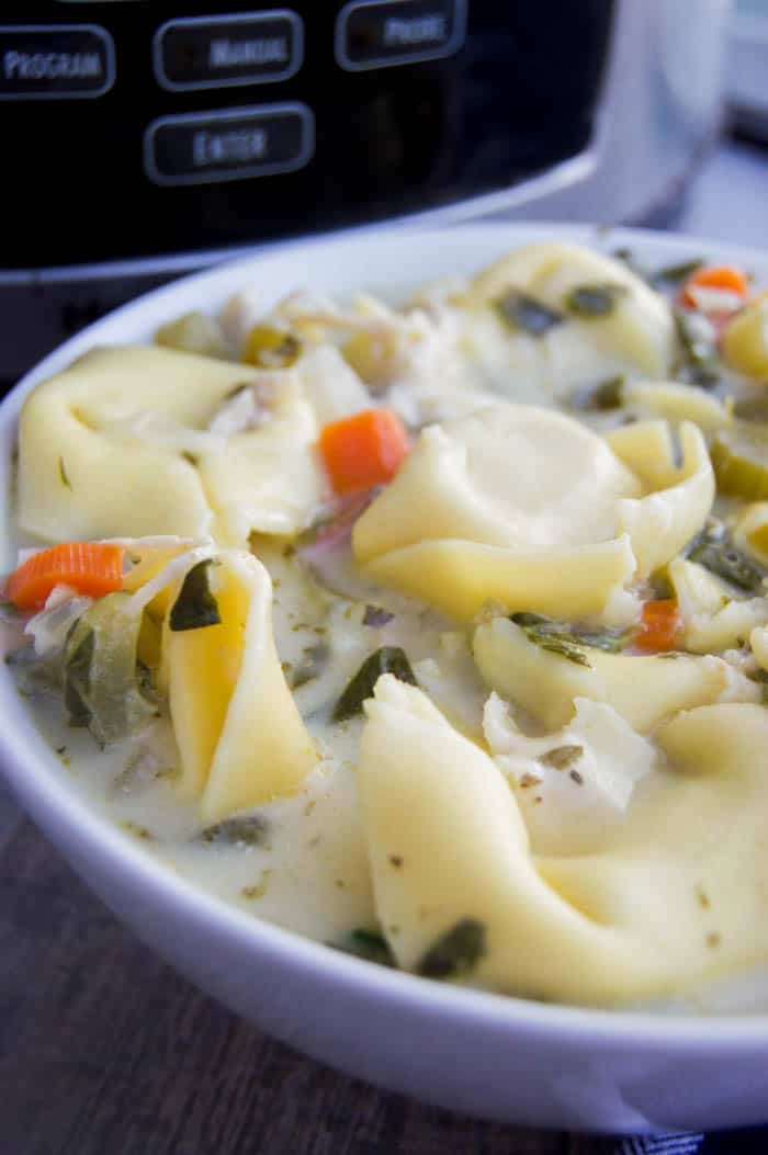 Slow Cooker Creamy Chicken Tortellini Soup • The Diary of a Real Housewife
