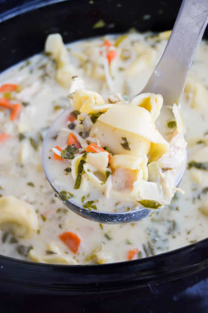 Slow Cooker Creamy Chicken Tortellini Soup • The Diary of a Real Housewife