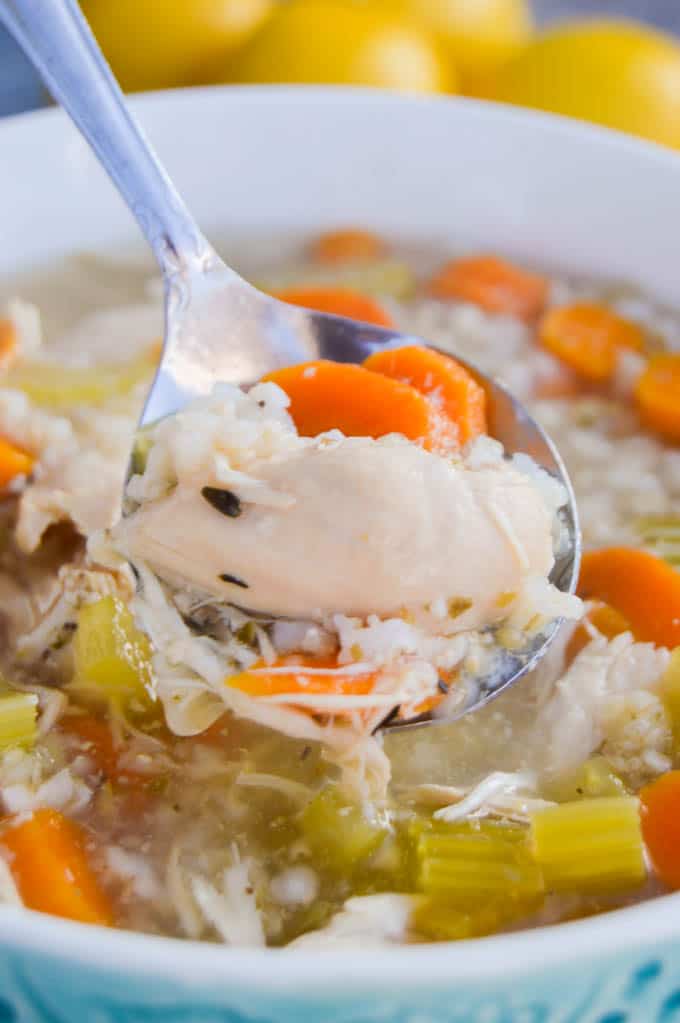 Slow Cooker Lemon Chicken and Rice Soup • The Diary of a Real Housewife