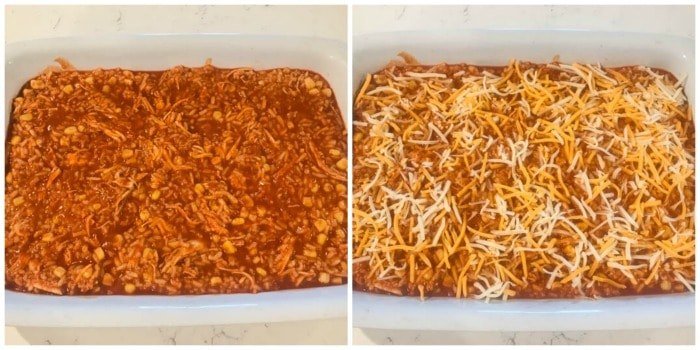 adding ingredients to the casserole dish