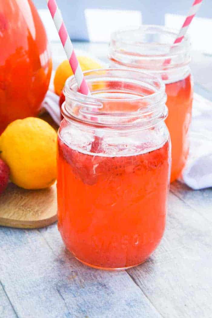 Strawberry Lemonade with a pink straw
