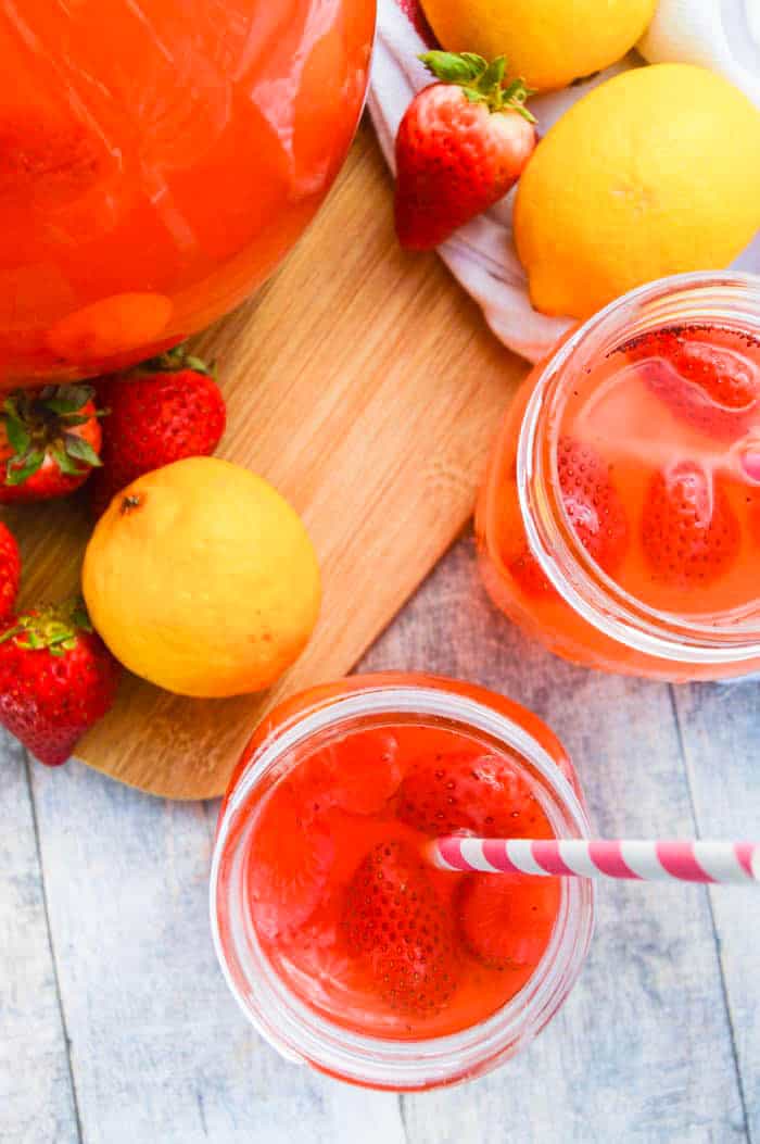Strawberry Lemonade with fresh strawberries and lemons