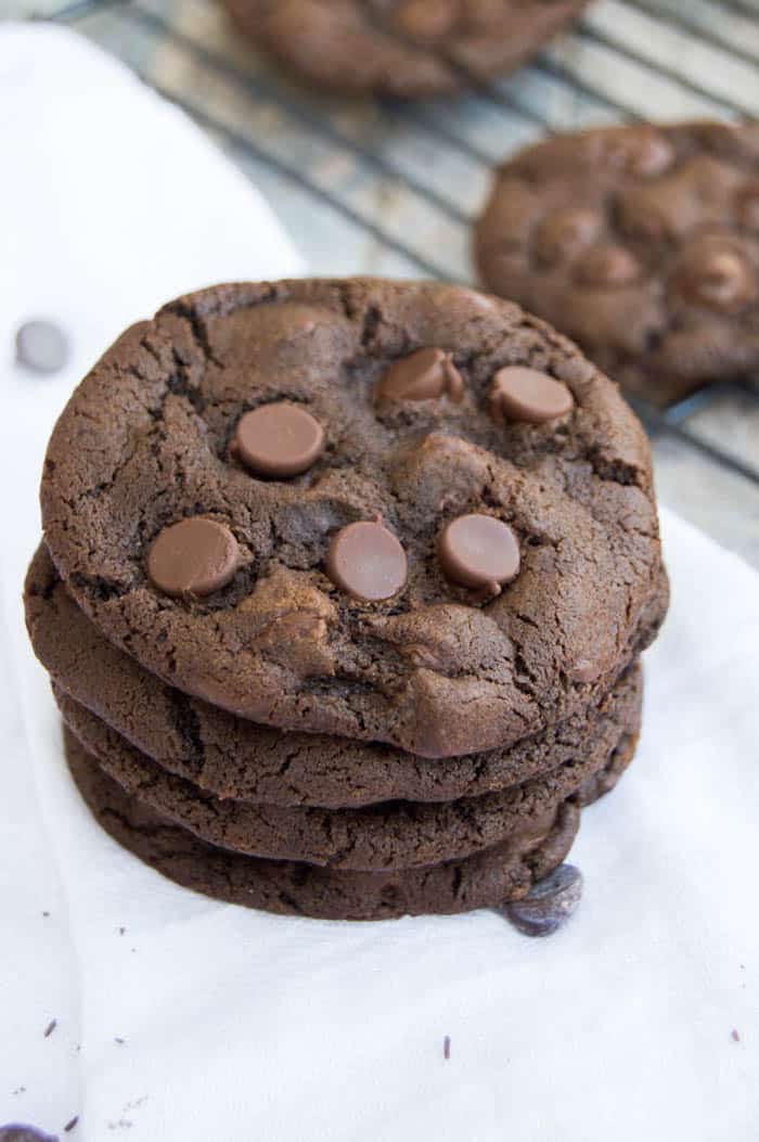 stacked chocolate chocolate cookies closeup