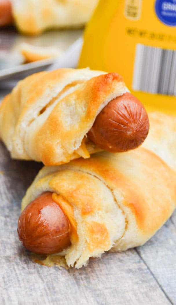 Cheesy Hot Dog Roll Ups closeup on table