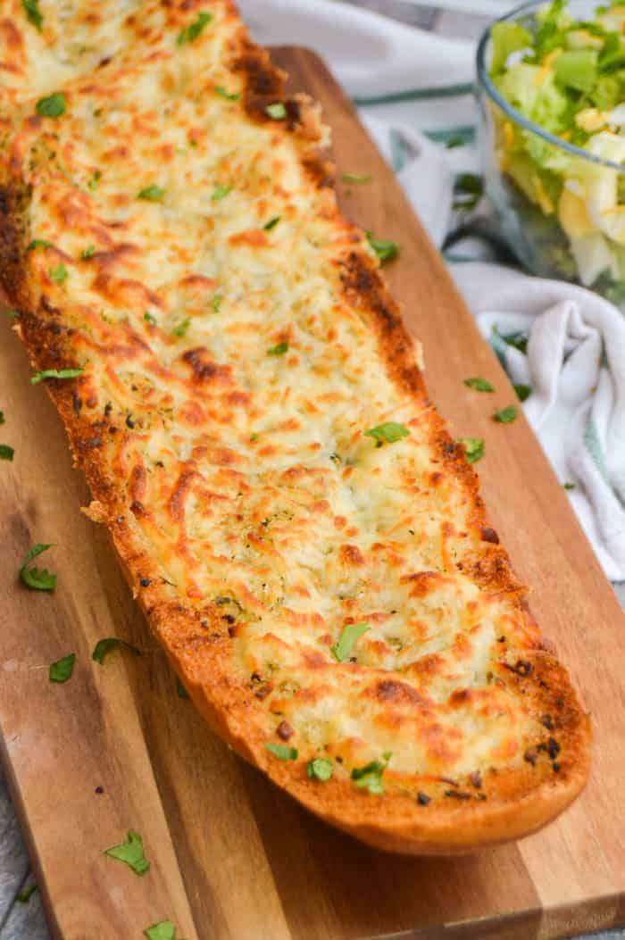 Easy Homemade Garlic Bread on wood board