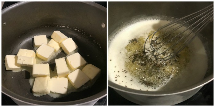 adding butter then garlic to a pot