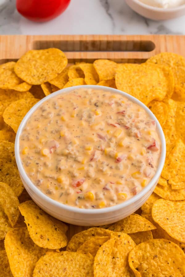 I love a good sausage dip recipe! Gameday, holiday get-togethers, or movie night, this Cheesy Sausage Dip is one I make again and again.