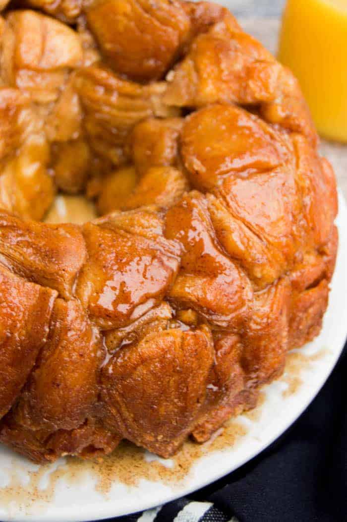 monkey bread and a glass of orange juice