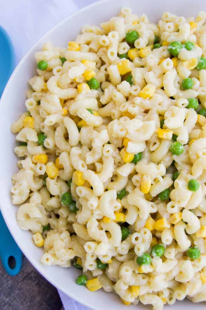 Butter Parmesan Pasta in large white bowl on white cloth