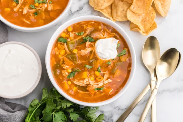 chicken soup in white bowl