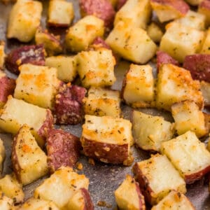 Parmesan Garlic Roasted Potatoes recipe card photo of finishes recipe