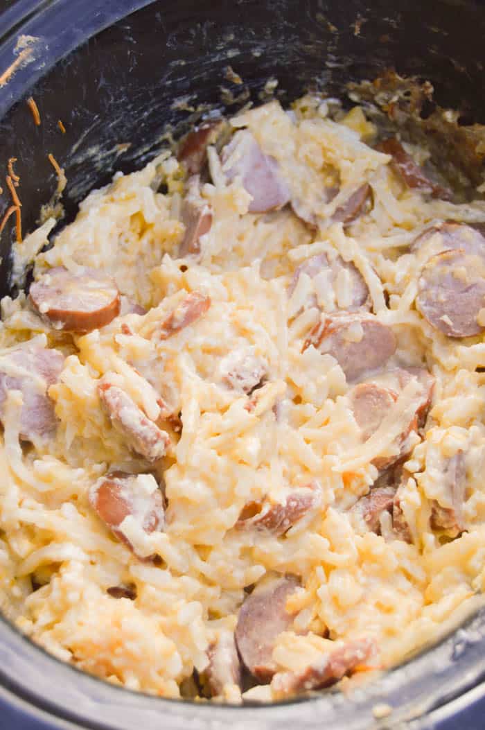 Slow Cooker Cheesy Potatoes and Smoked Sausage • The Diary of a Real ...