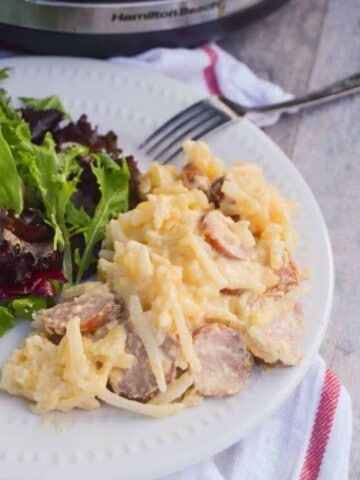 Slow Cooker Cheesy Potatoes and Smoked Sausage