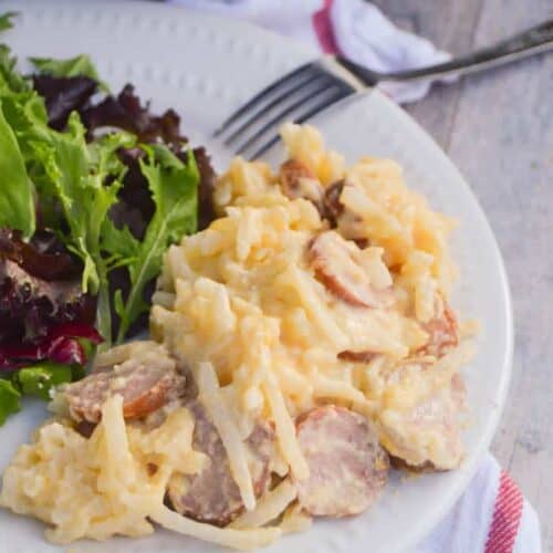 Slow Cooker Cheesy Potatoes and Smoked Sausage