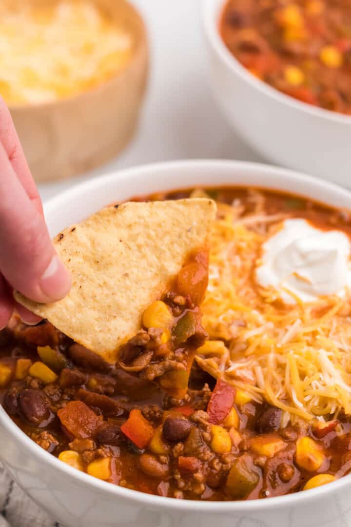 taco chili with a chip