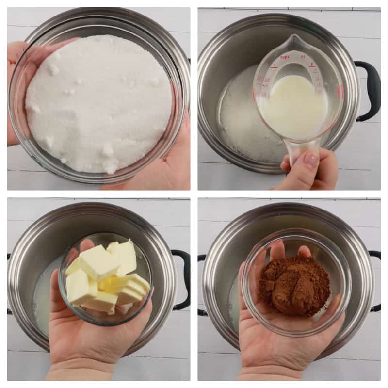 adding ingredients to a pot