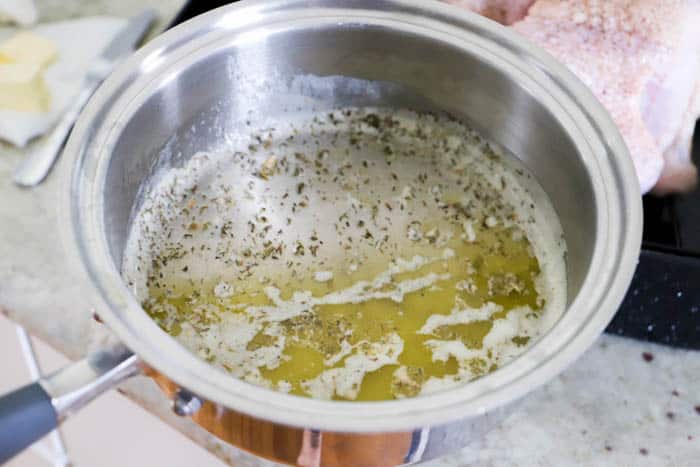 melting butter and seasoning for the turkey.