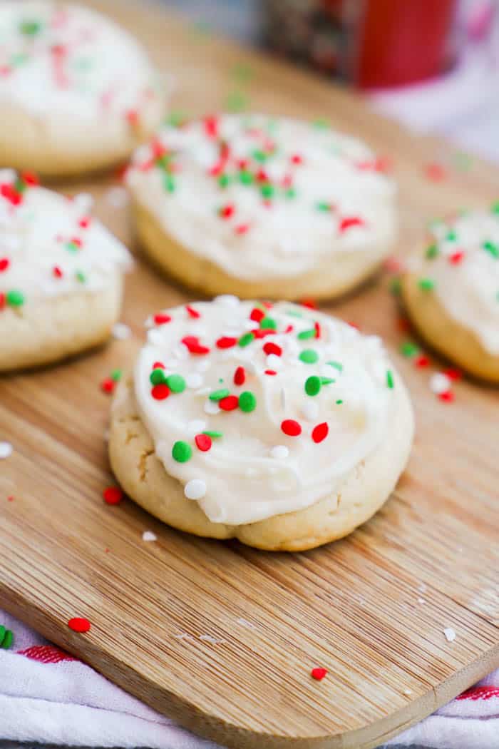 Christmas Sugar Cookies on a wooden serving board