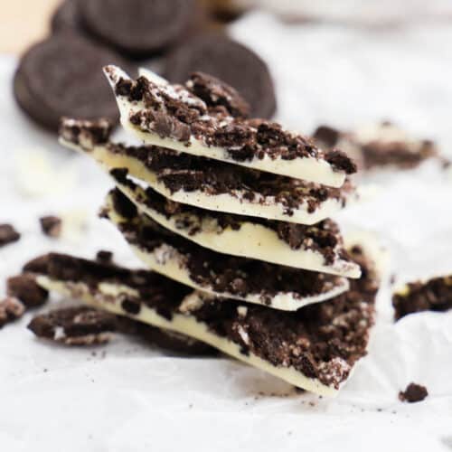 Oreo Bark broken up and stack on top of each other