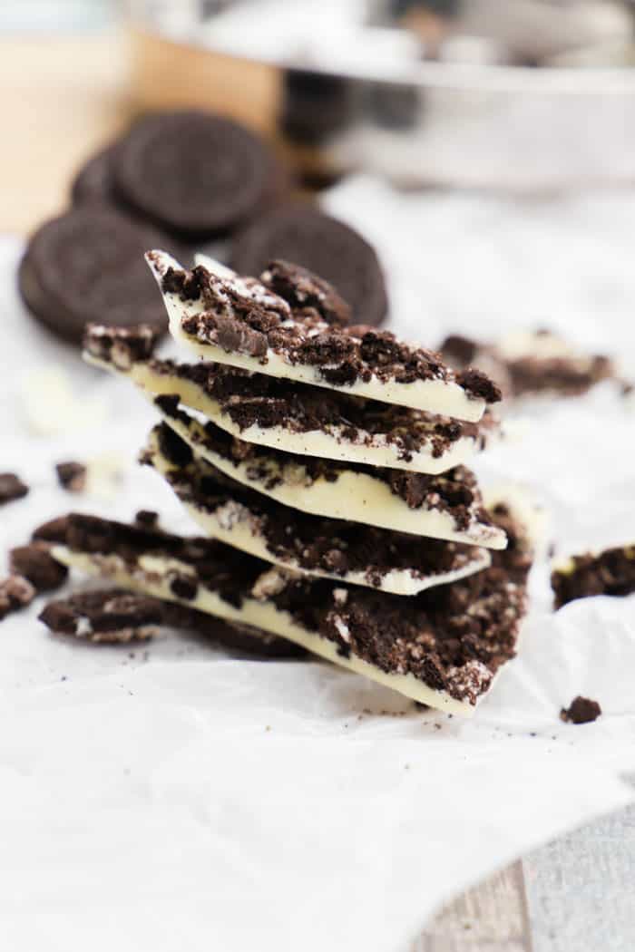 Oreo Bark broken up and stack on top of each other