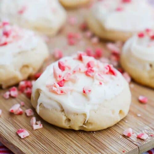 Peppermint Sugar Cookies on a red and white napkin