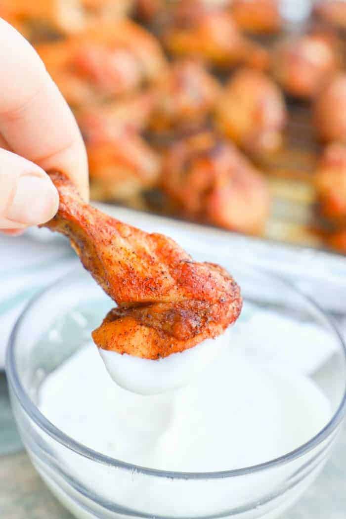 Baked Chicken Wing dipped in Ranch Dressing