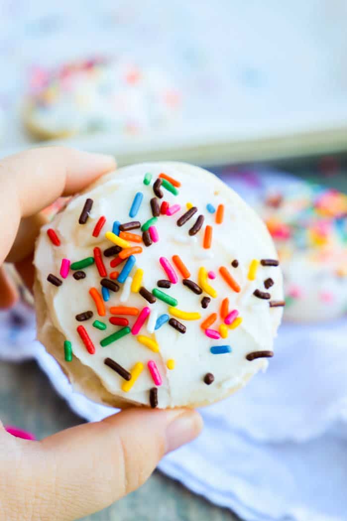 Cream Cheese Sugar Cookies closeup in hand