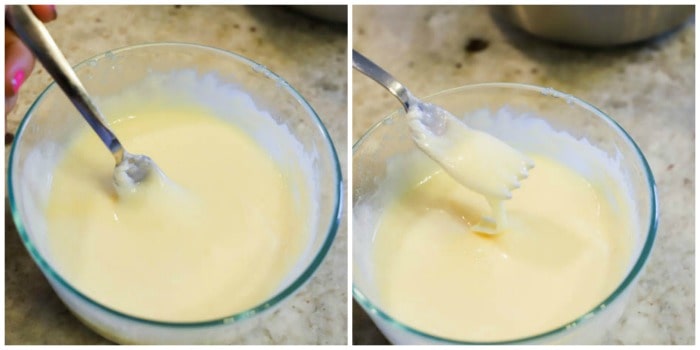 coleslaw sauce mixed in a bowl with a fork