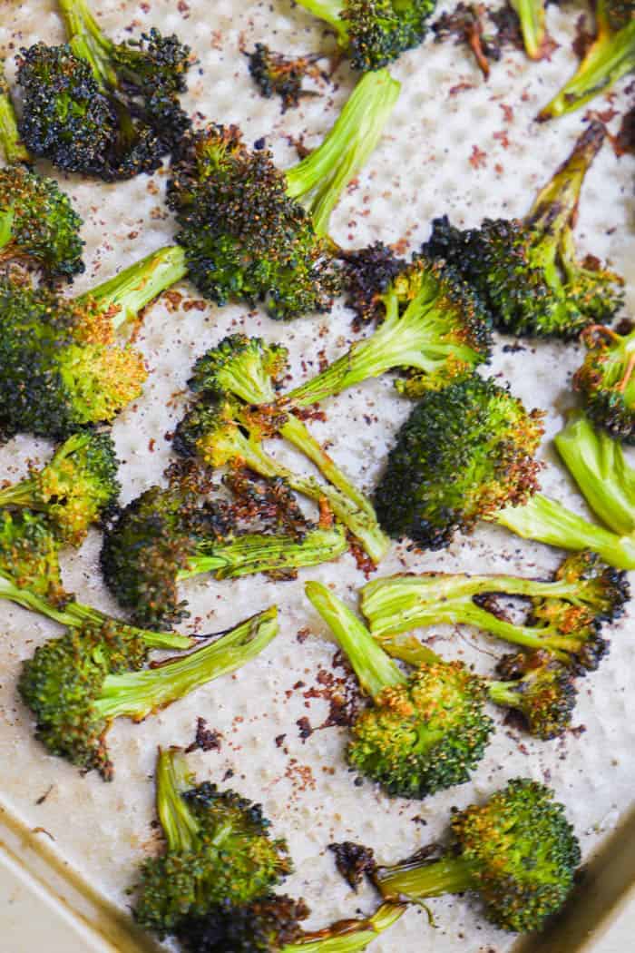 Roasted Broccoli on sheet pan.