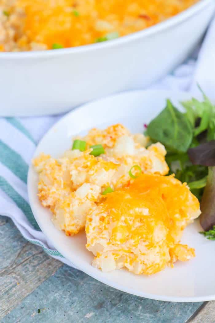 Cheesy Ranch Potato Casserole on a white plate