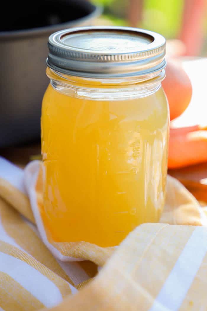 Homemade Chicken Stock in a mason jar