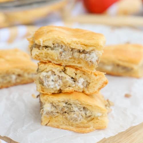 3 Ingredient Sausage Breakfast Bites on top of each other.