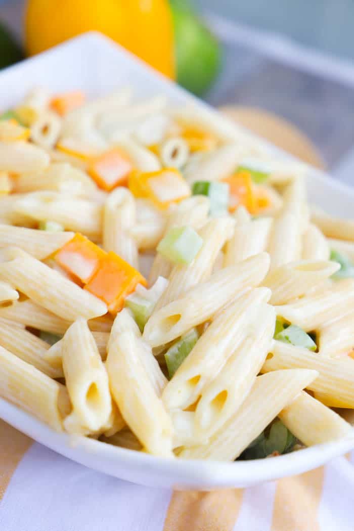 Classic Pasta Salad in a white bowl