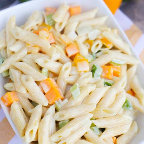 Classic Pasta Salad in a white dish