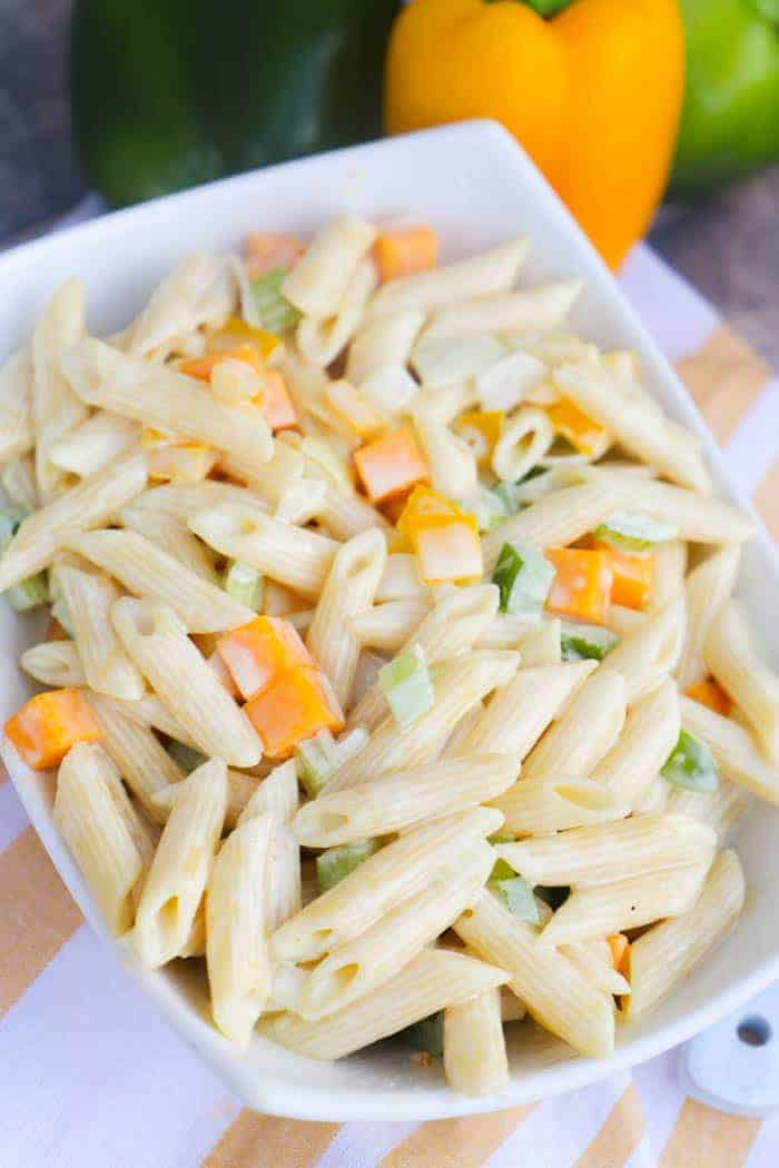 Classic Pasta Salad in a white dish